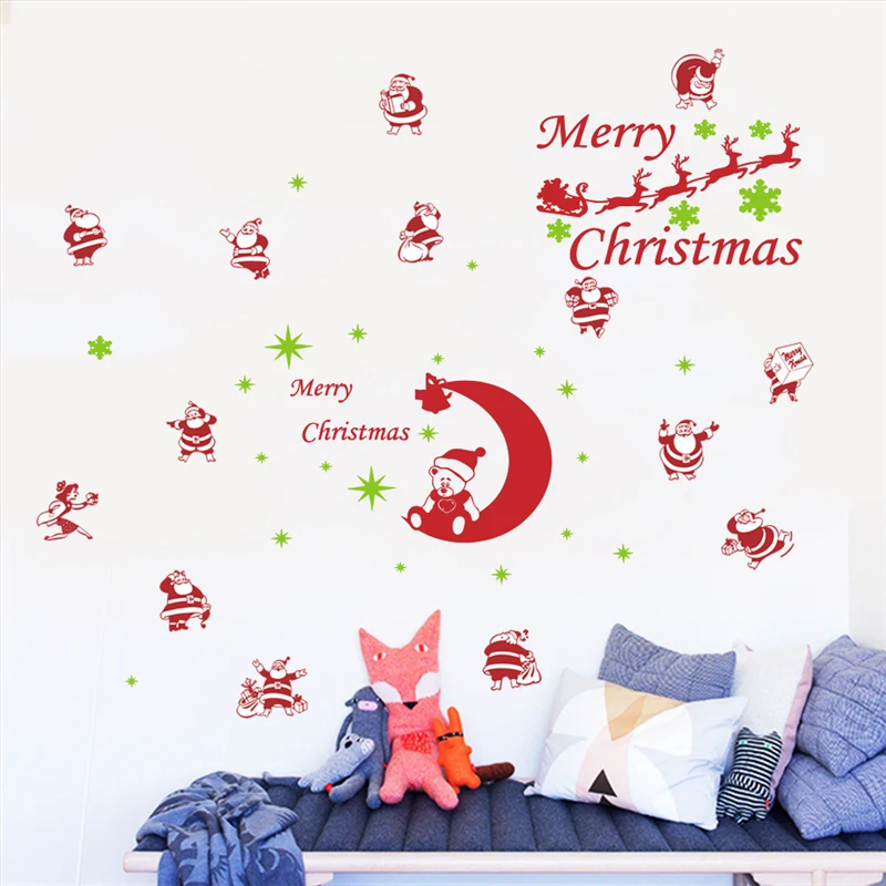 2019 merry christmas wall decals kids rooms shop window stickers home decoration vinyl new year diy mural art | Дом и сад