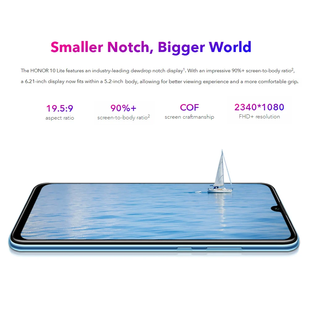 Глобальная версия Honor 10 Lite 6,21 ''FHD 3 ГБ 32 ГБ/64 ГБ 24 Мп+ 13 Мп Android 9,0 Восьмиядерный 3400 мАч сканер отпечатков пальцев