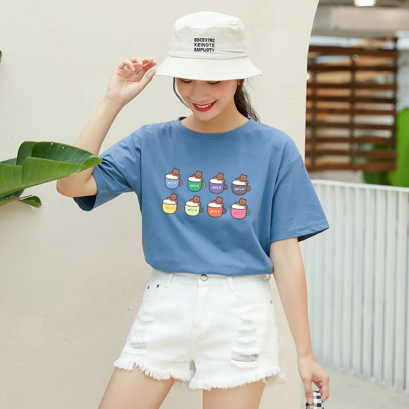 Женская футболка Camiseta Mujer летняя повседневная в стиле Харадзюку с принтом милого