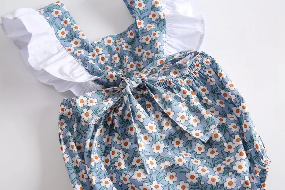 Детские Летние Боди маленькие флоры Одежда для новорожденных с оборками