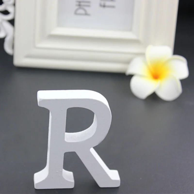 R 8x8cm 3D белая деревянная буква Английский алфавит DIY Индивидуальное Имя Дизайн Искусство ремесло свободно стоящее сердце Свадебный домашний декор - Цвет: R 8x8cm