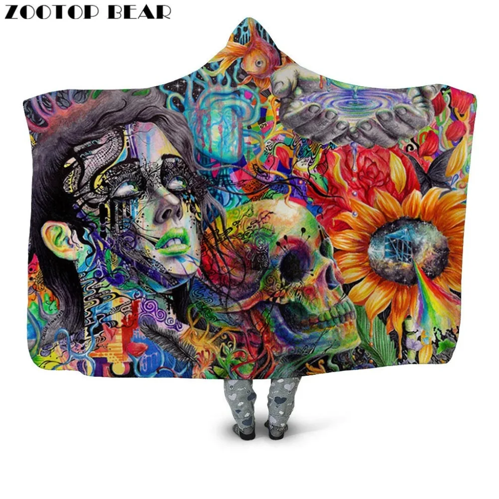 

Skull Hooded Blanket Adults 3D Print Home Fashion Soft Anime Movie Office Quilts Girls Bedding Portable Wearable Drop Shipping