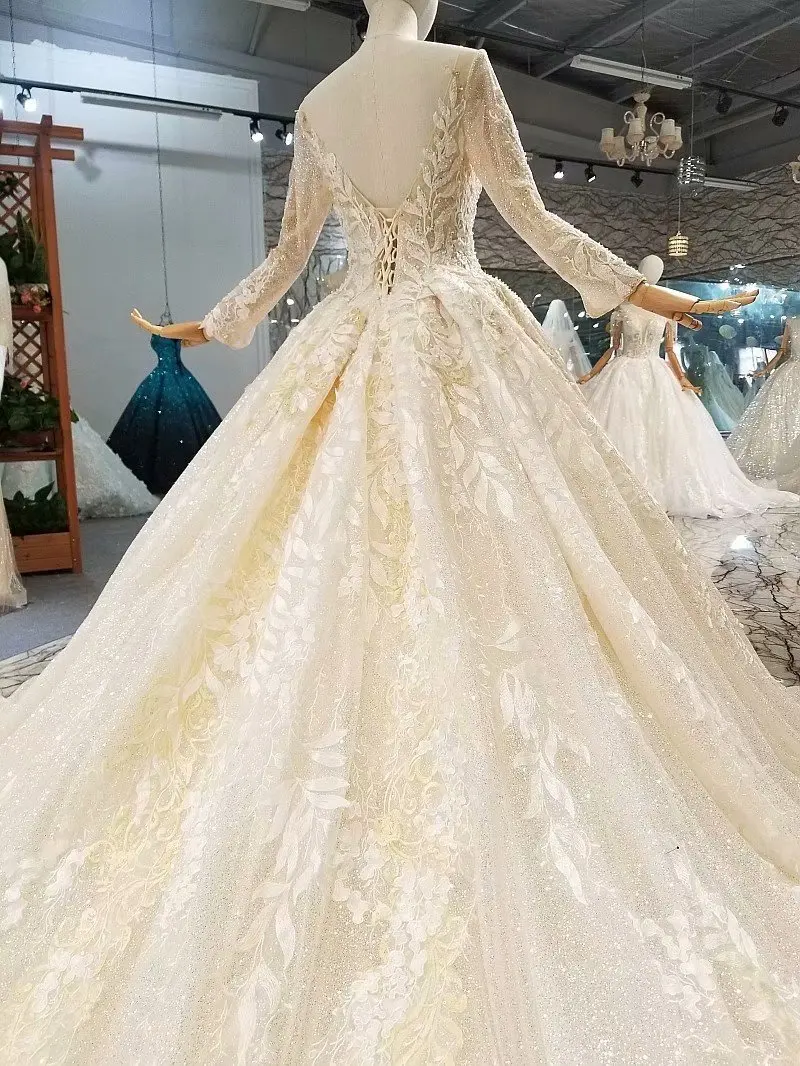 H&S BRIDAL Vestido de Novia 2020 Long Sleeve Wedding dresses Luxury shining Wedding gowns with veil trouwjurk