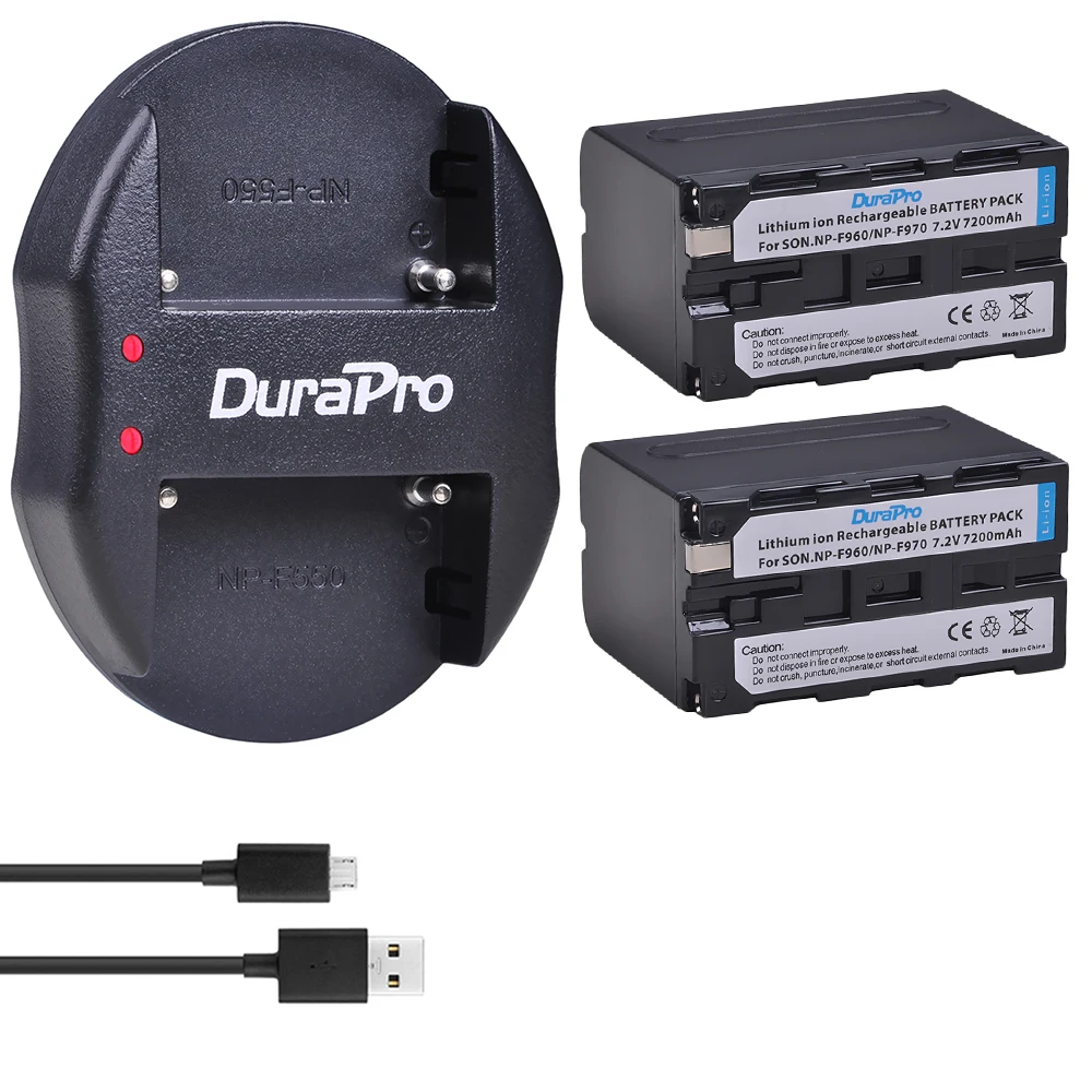 

DuraPro 2pc 7200mAh NP-F960 NP-F970 Battery +USB Dual Charger for SONY NP F960 F970 F950 F330 F550 F570 F750 F770 MC1500C 190P