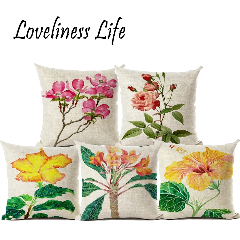 Современные Кантри стиль розовый цветок Лен Хлопок Чехлы на декоративные