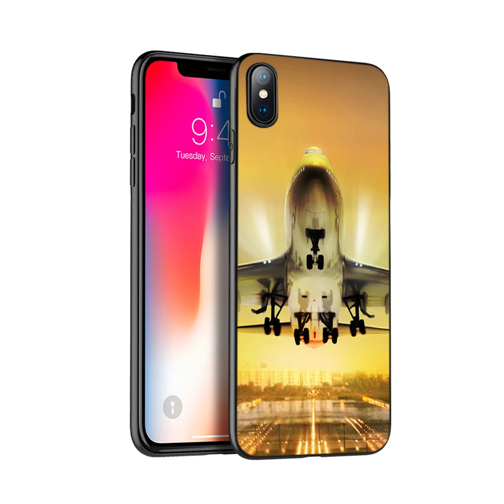 Black tpu case for iphone 5 5s SE 2020 6 6s 7 8 plus x 10 XR XS 11 pro Max silicon cover Aircraft Airplane fly travel cloud Sky | Мобильные