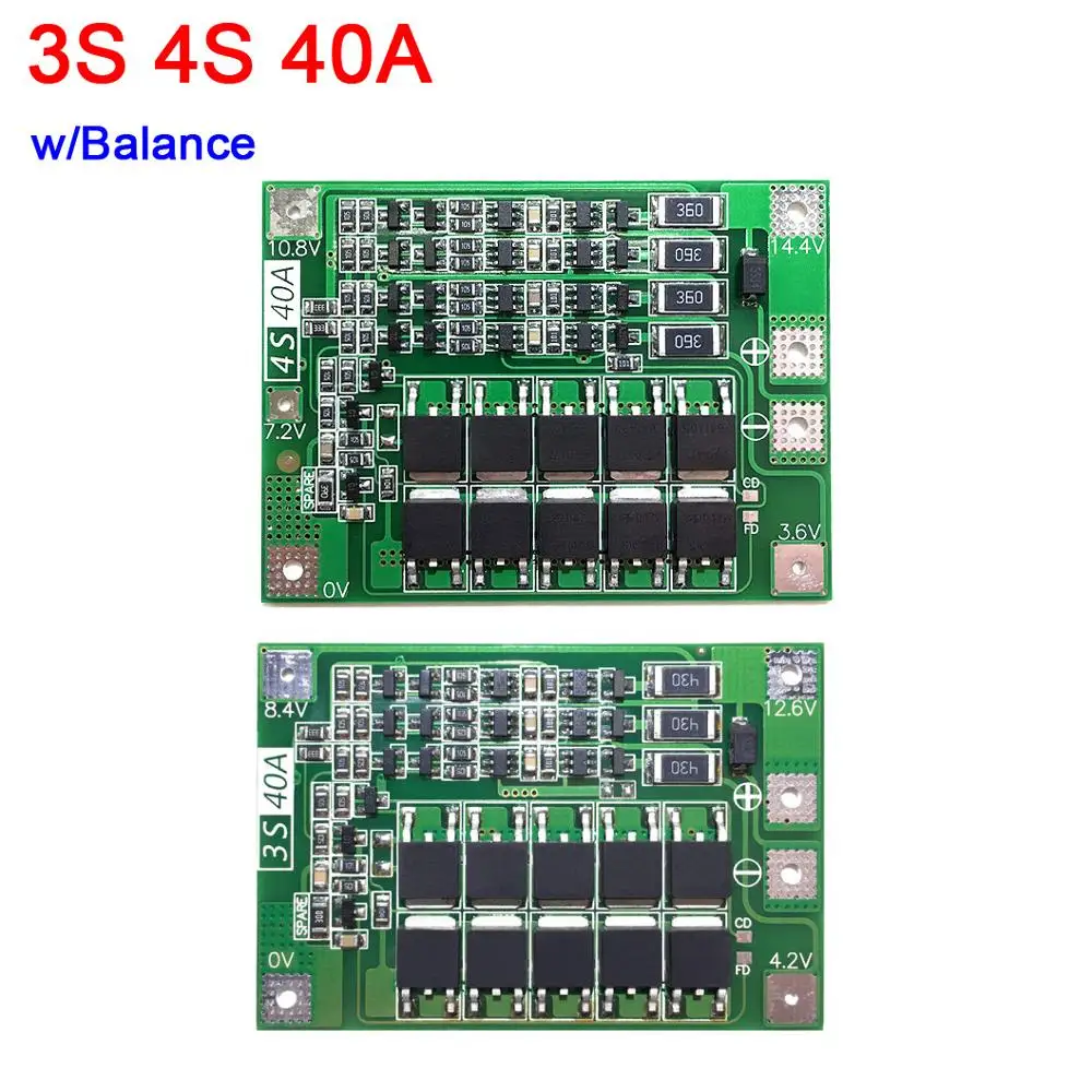 Защитная плата Bms для литий ионных батарей 3S 40A с балансиром 3/4 ячейки 11 1 В 16 8 в 18650