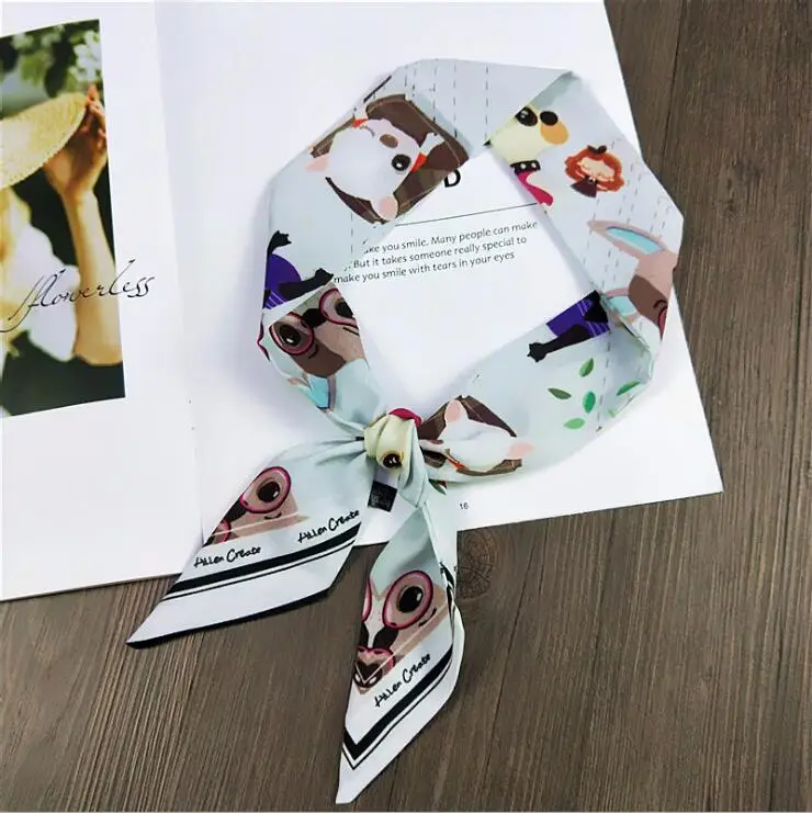 Синий шарф с оленями женский платок модная повязка на голову цветочным принтом