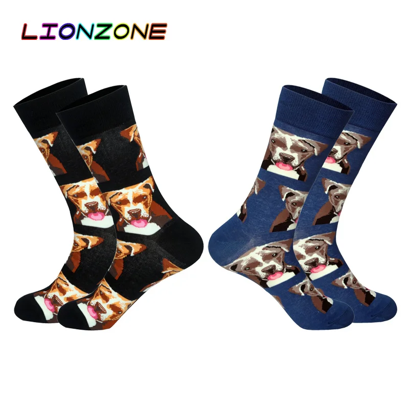 LIONZONE, 2 пар/лот,, Брендовые мужские носки с забавными 3D рисунками собак, Мопсов, свадебный подарок, уличная одежда, хлопковые счастливые носки