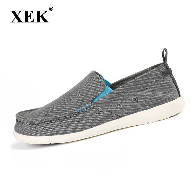 XEK Canvas Mens Loafers Fashion Handmade Moccasins Soft Casual Slip On Men's Boat Shoes Size 39~46 flats ST253 | Обувь