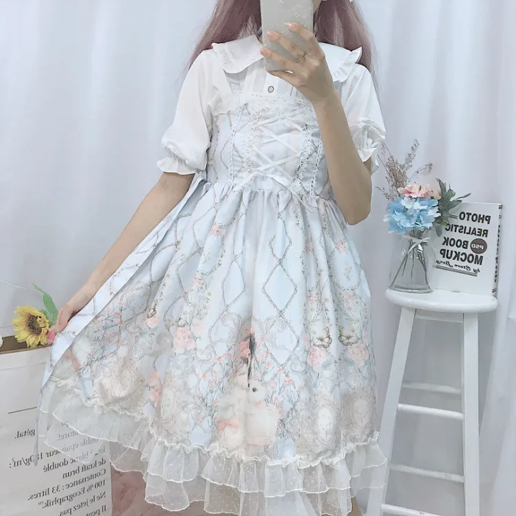 Платье Лолиты, японское платье JSK Kawaii, сказочное платье на бретелях, женское летнее платье, мягкое милое платье лолиты для девочек