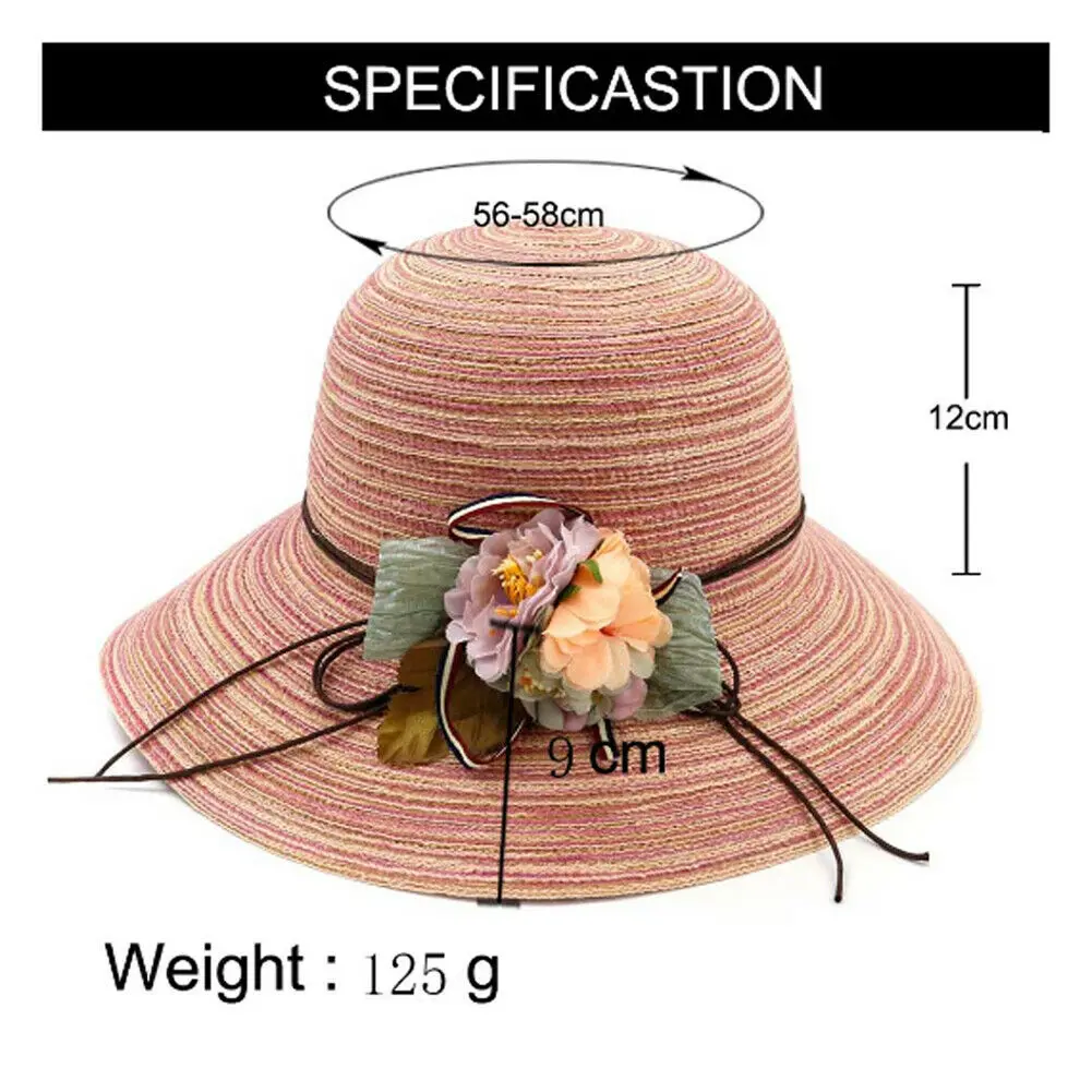 Шляпа Соломенная женская складная с цветами для отдыха и путешествий в стиле