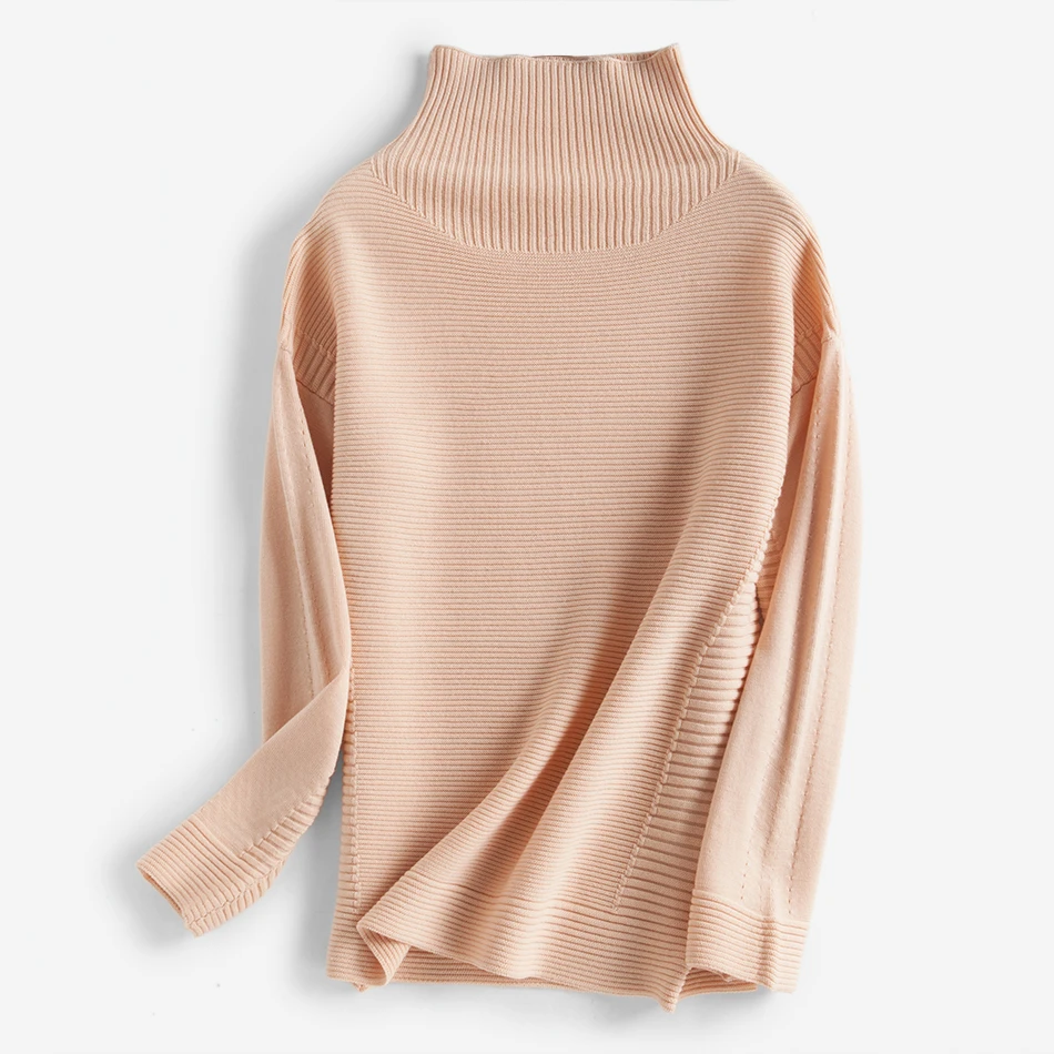 

Женский вязаный пуловер с высоким воротником, однотонный пуловер из мериносовой шерсти в стиле пэчворк, один и более размер, свитер телесно...