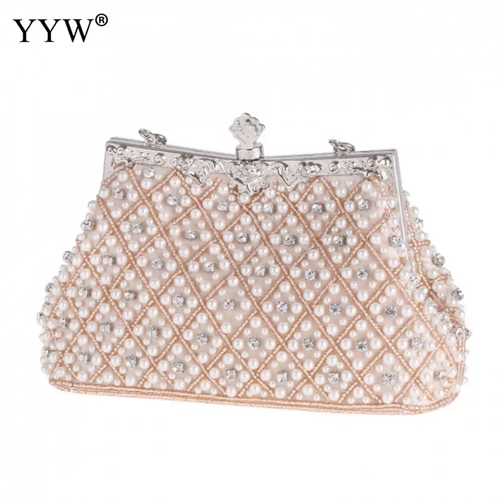 

Women Clutch Bags Evening Clutch Bags Wedding Bridal Handbag Pearl Beaded Lace Rose Fashion Rhinestone Bags White Evening Bags