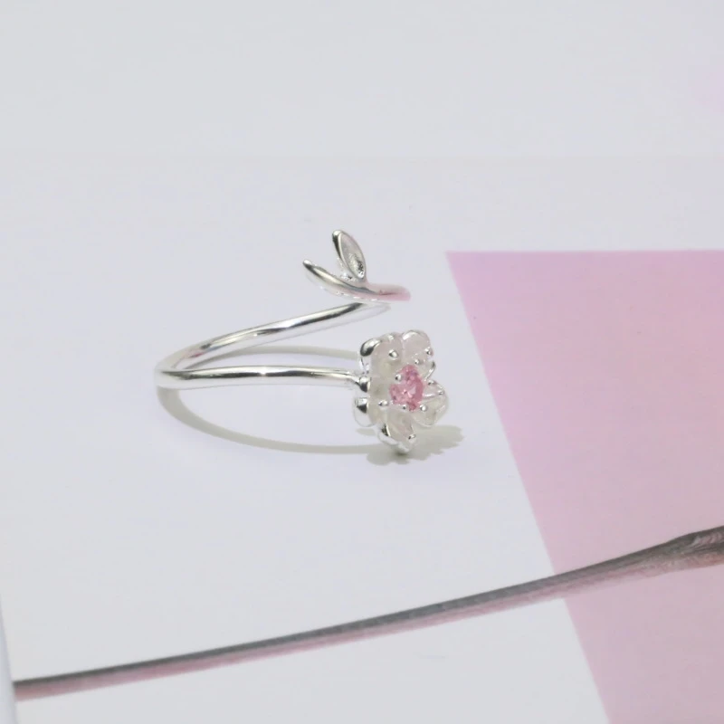 Женское Открытое кольцо с цирконием Sakura серебряное розовое на день рождения