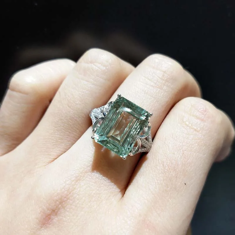 YBO 100% натуральный зеленый аметист кварц камень 8.0ct модные кольца 925 серебро