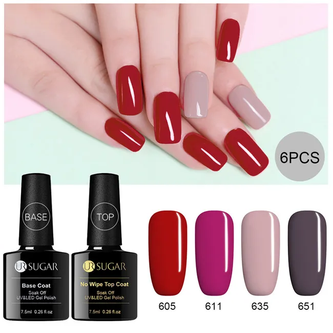 6 pcs 1 Ur Sugar Серый Блеск Гель-лак 7 мл полуперманентный УФ Гибридный праймер нужна лампа для ногтей искусство гель-лаки для ногтей - Цвет: 6 pcs 1