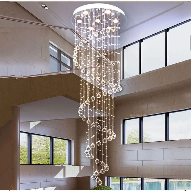 Роскошные современные большие лестницы Длинные спиральные хрустальные люстры