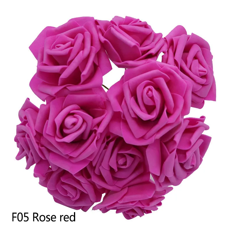 F05 rose red 17 видов цветов 10 голов 8 см искусственные розы Свадебные невесты букет полиэтиленовый пенопласт Скрапбукинг DIY поставки розы домашний декор - Цвет: F05 rose red