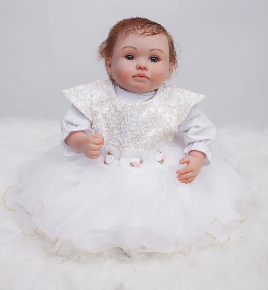 

white dress princess reborn babies girl doll dolls 20Inch Reborn Dolls Lifelike Soft Silicone real baby dolls Gifts for Children
