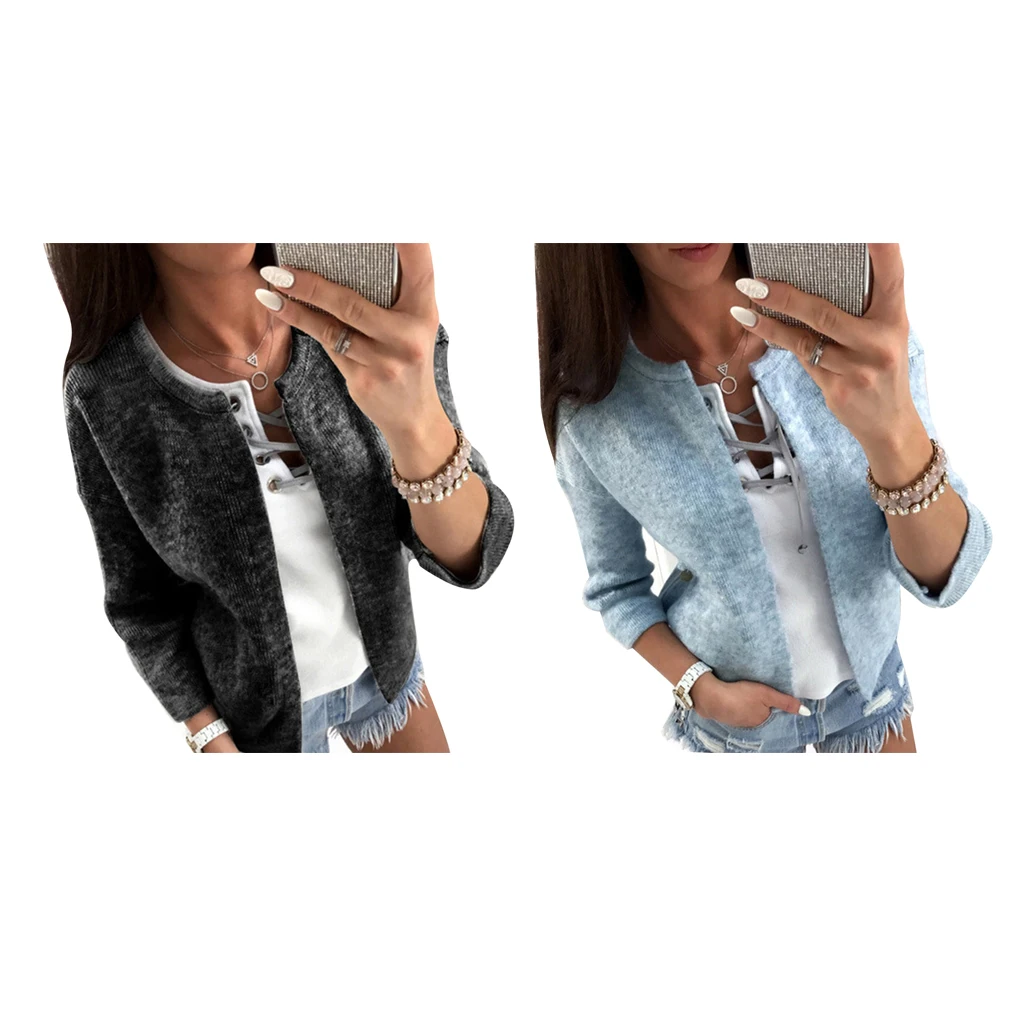 Newest Women 3/4 Sleeve Cardigan Sweater Spring Autumn O-neck Slim Knitted Short Coat Black Blue Temperament |