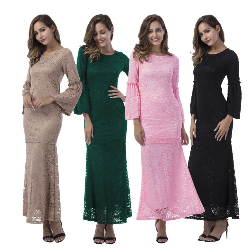 2017 S-3XL кружевное тонкое платье с русалочкой Женская одежда длинными рукавами