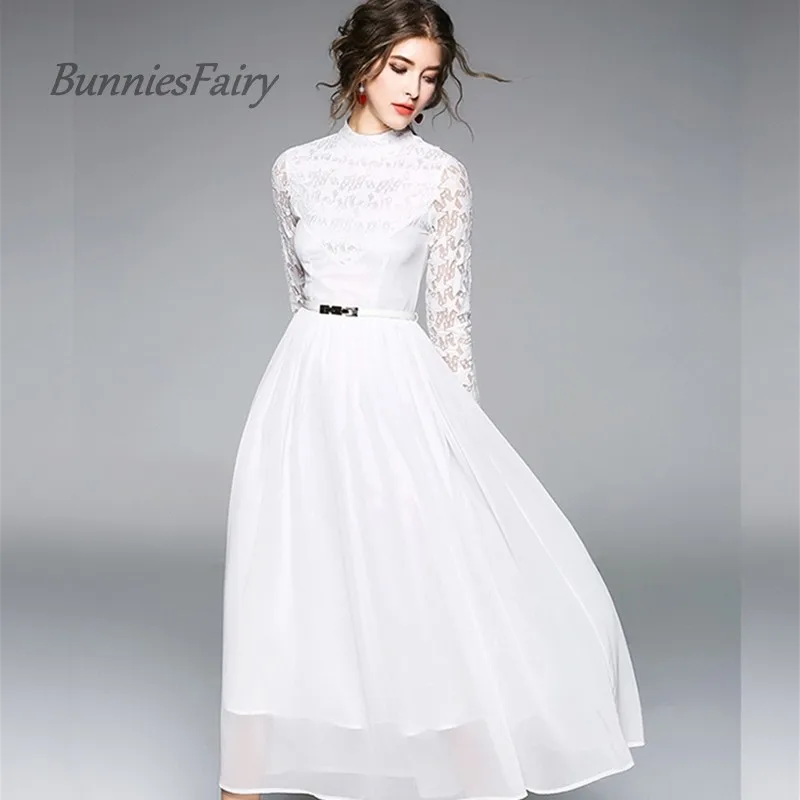 BunniesFairy 2018 весеннее дизайнерское платье с длинным рукавом и цветочным узором