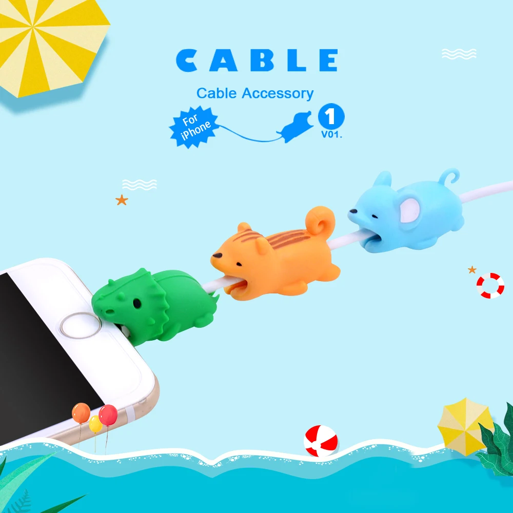 CHIPAL Милая защита кабеля в виде животного для iPhone USB Кабельный органайзер Chompers Wire