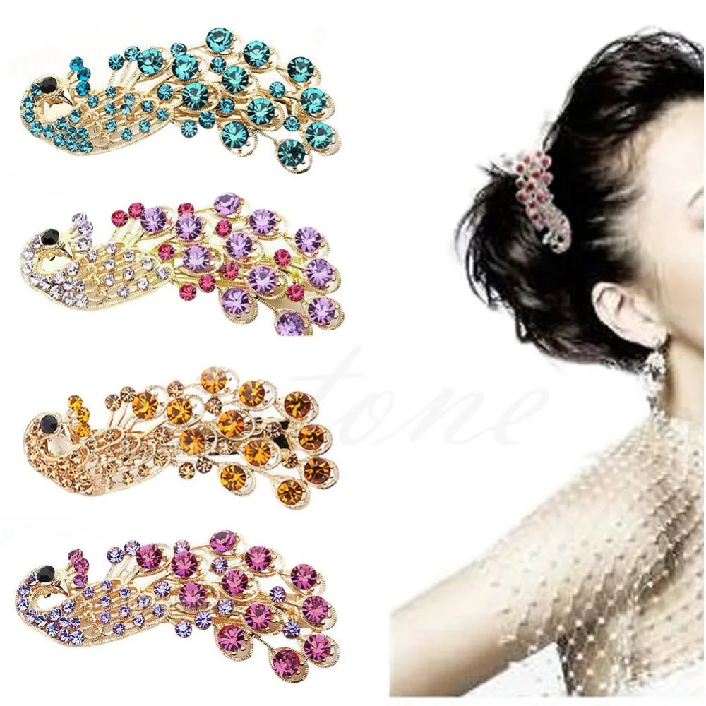 Шпилька для волос в стиле ретро с кристаллами виде павлина|hair clip|rhinestone girlh clip |