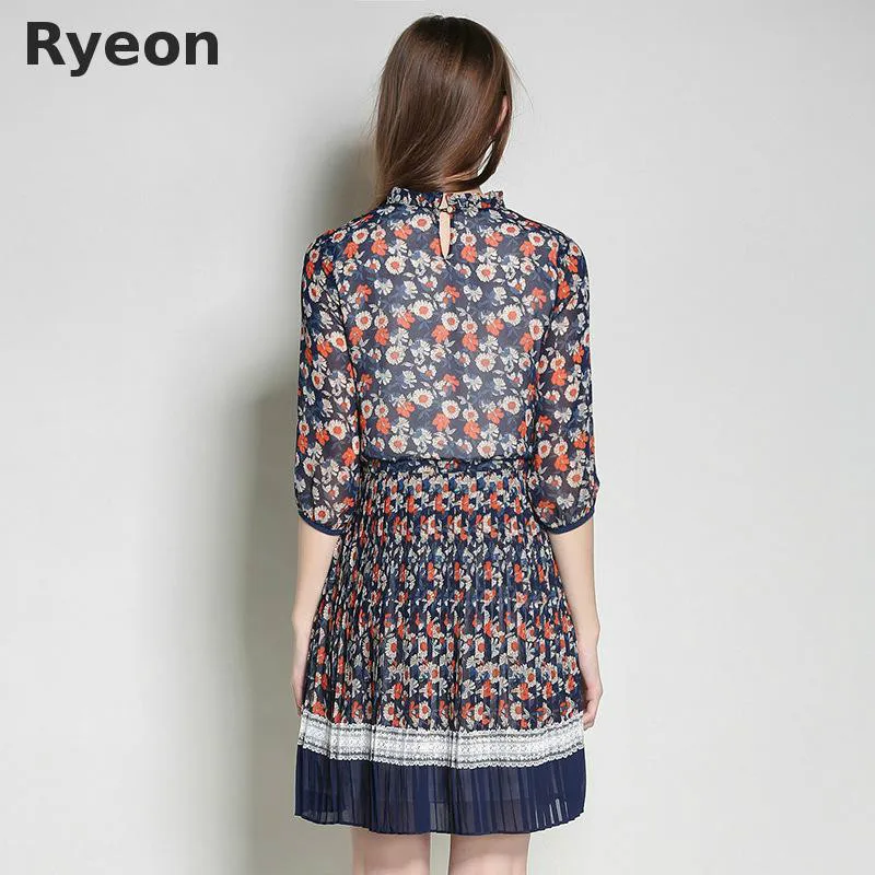 Ryeon 5XL Плюс Размер женщин шифоновые платья цветочным узором старинных