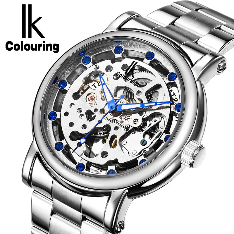 Мужские часы скелетоны IK автоматические наручные с серебристым циферблатом