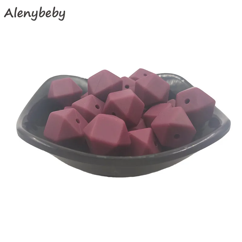 Red wine 50 шт. силиконовая форма бусины шестигранный Прорезыватель 17 мм DIY детское жевательное ожерелье BPA свободное вскармливание ювелирные изделия силиконовые бусины-прорезыватели детские игрушки - Цвет: Red wine