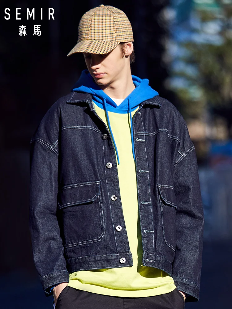Мужская джинсовая куртка SEMIR потертая из 100% хлопка с открытыми плечами и передним