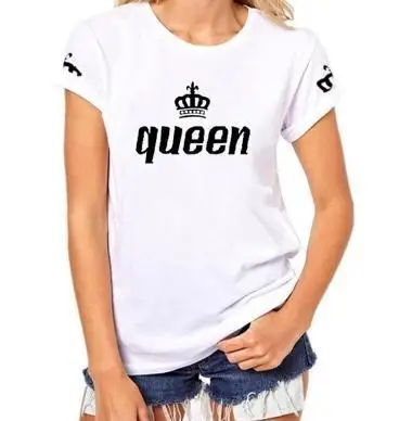 Бежевый Футболка с надписью «King queen» и принтом короны, свободная футболка с коротким рукавом и круглым вырезом, летняя женская футболка - Цвет: Бежевый