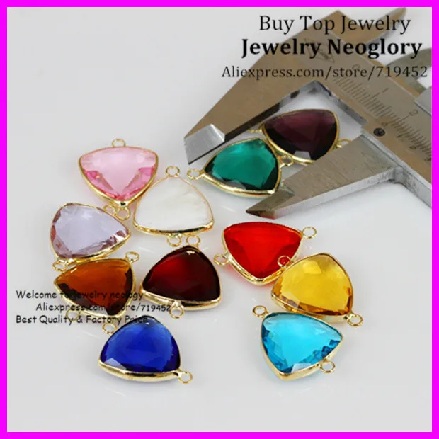 

20PCS Luxury Gold Color Faceted Triangle Crystal Glass Quartz Connector Mix Color Bezel Quartz Gem Glass Beads Fit Bracelet