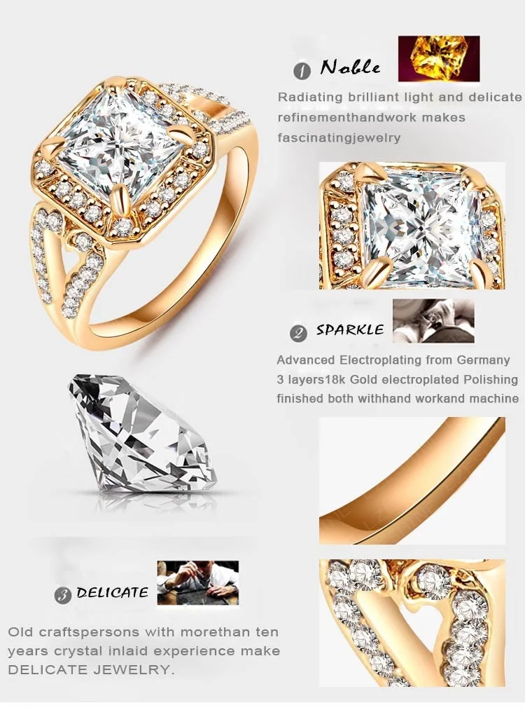 2015 New Arrival Ring 18K Gold Plated Micro Inlay AAA Cubic Zircon Square Shape Classic For Men Ri-HQ0390-C | Украшения и