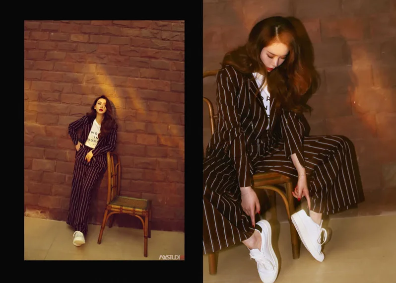

Women Classic Spring Autumn Striped Long Sleeve Hooded Blazer and Wide Leg Pants Clothing Set High Fashion Sets