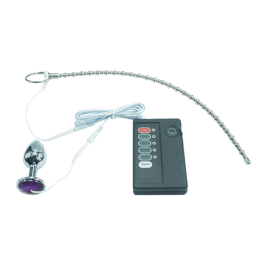 Анальная пробка металлическая с электрошоком для стимуляции уретры звуковой