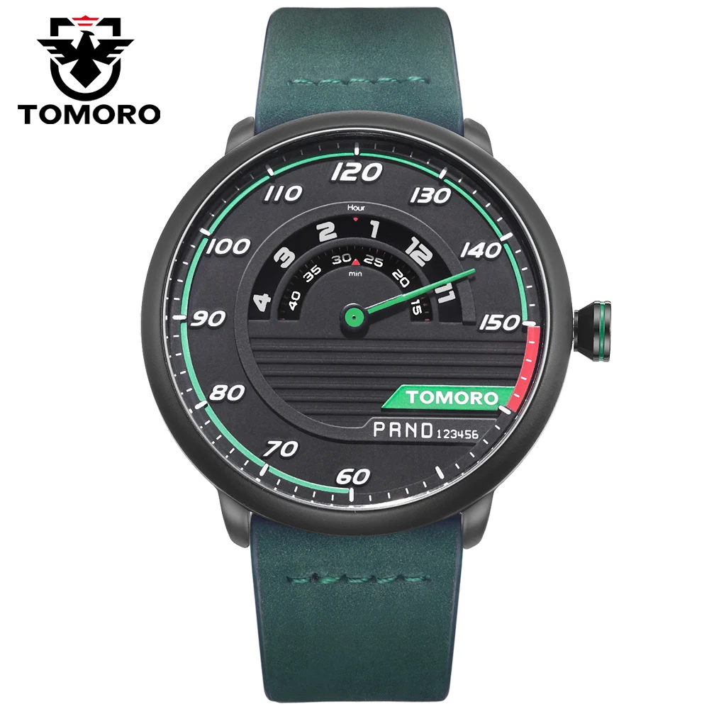 TOMORO Men's Unique Racing Car 3D Design Cow Leather Strap Luxury Fashion Sports Black Quartz Wrist Watch 2017 Brand New TMR1017 |