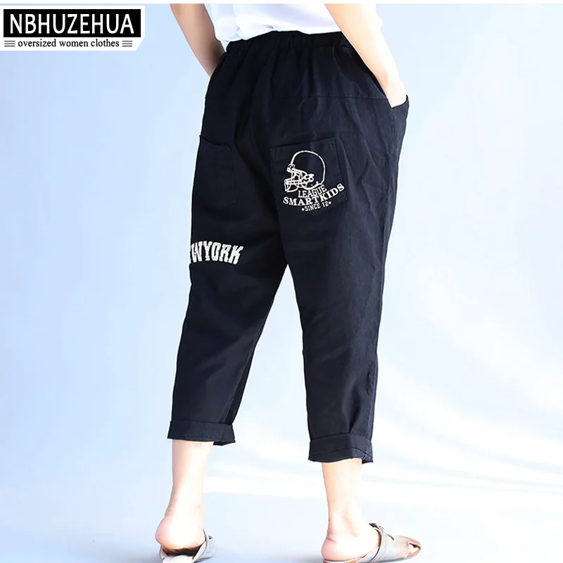 NBHUZEHUA A178 4XL 5XL 6XL большой Размеры брюки Для женщин корейской моды письмо печати