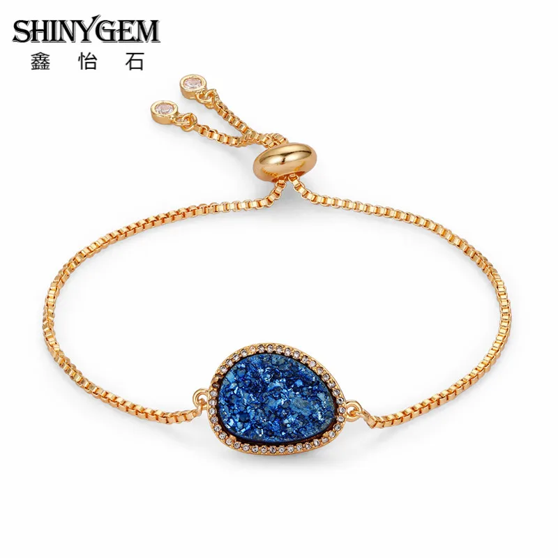 Новинка модное женское платье камень Druzy Agates шарм натуральный браслеты Женские