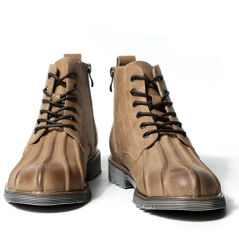 

US Size Mens Genuine Leather Work And Safety Shell Toe Lace Up Ankle Boots Casual Winter Soliders Riding Boots