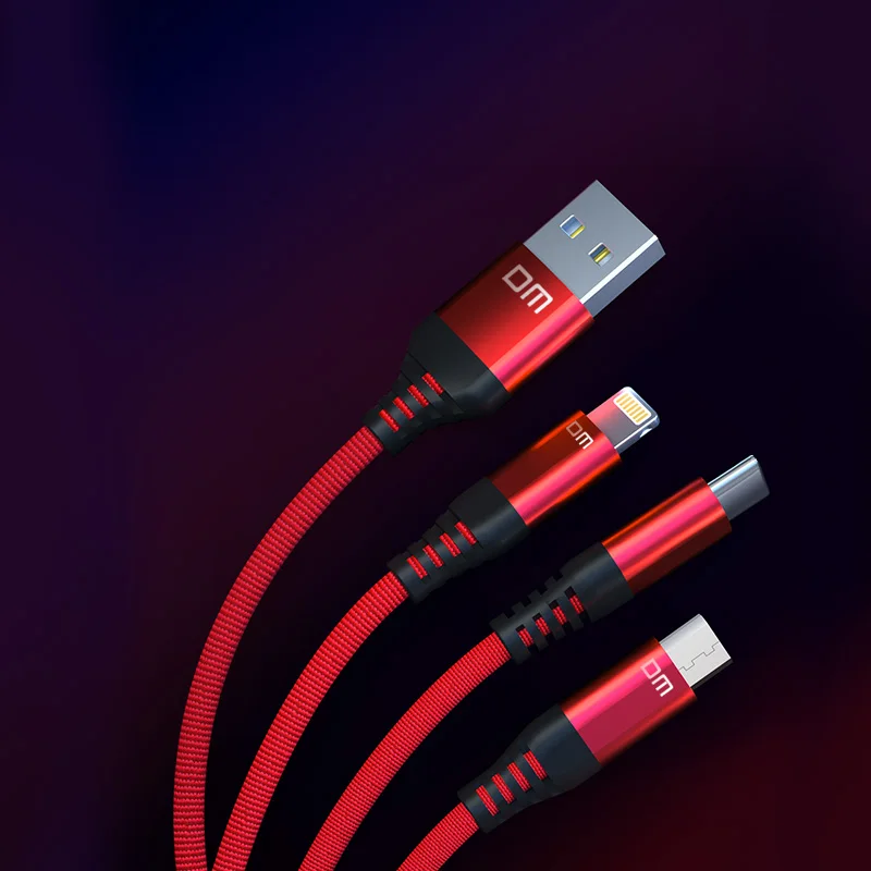 DM 3 в 1 USB кабель для Мобильный телефон Micro Type C зарядный iPhone зарядное устройство