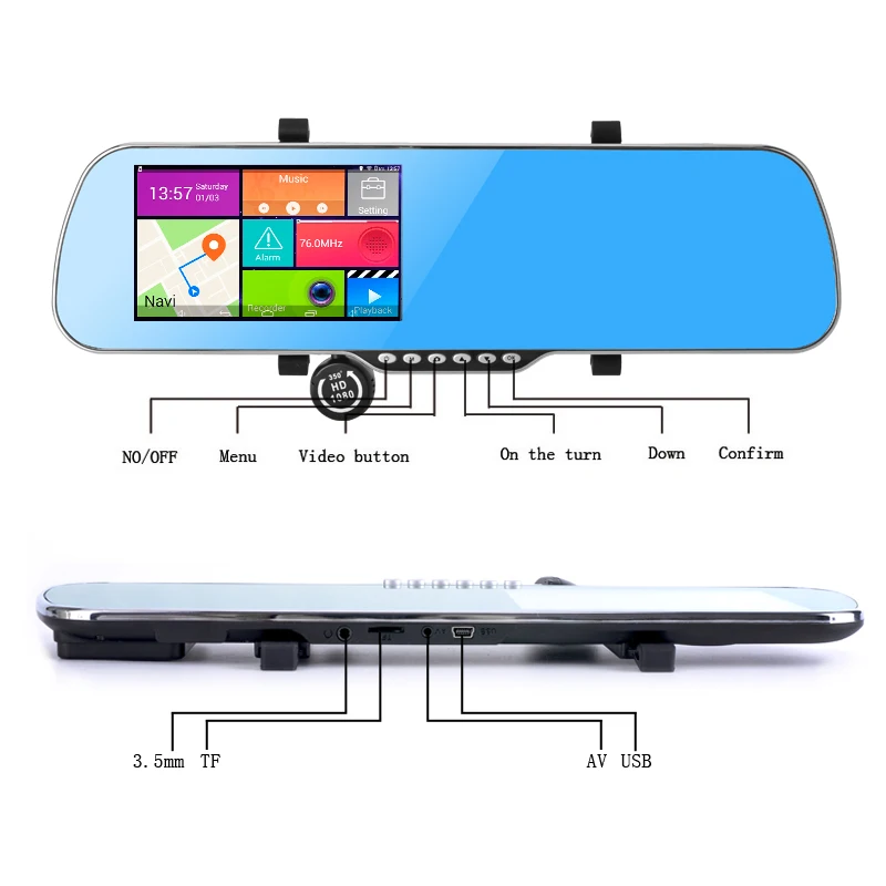 5 дюймов IPS Автомобильный GPS навигатор зеркало заднего вида Android 4 Allwinner A23Quad-core 1080P