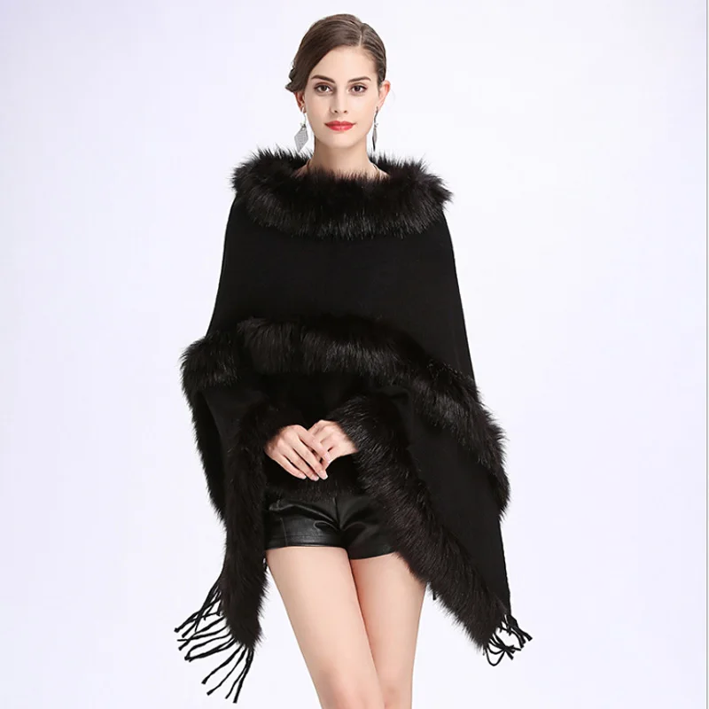2020 FXFURS новинка осень зима новый мех круглый воротник кашемировое пончо с мехом