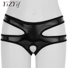 Нижнее белье YiZYiF, женское нижнее белье, сексуальные трусики с открытой промежностью, фетиш, с мокрым эффектом, из искусственной кожи, с вырезом, с низкой посадкой, мини-трусики