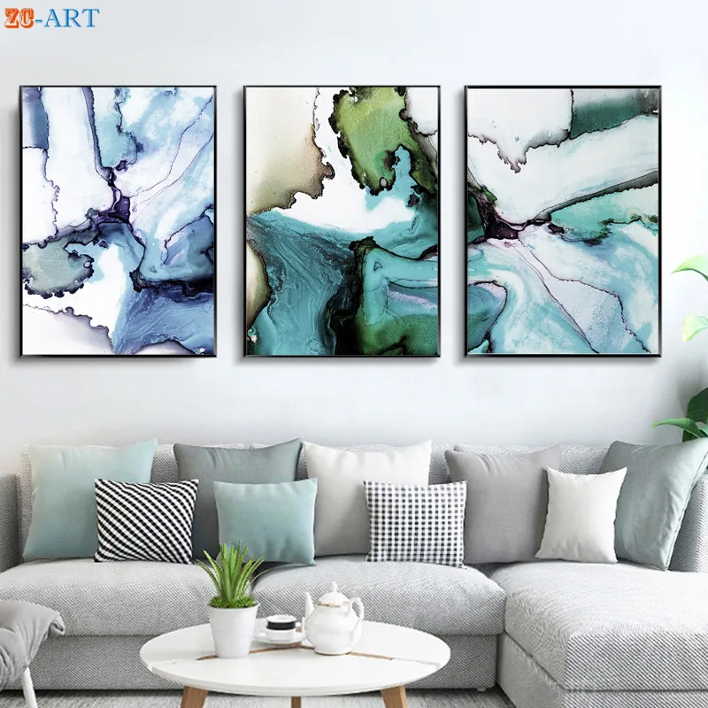 Абстрактная акварель настенные картины арт сине-белые Плакаты и принты