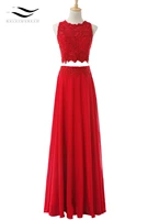 a line chiffon o neck chifon long two pieces prom dress 2017 red lace evening gown appliques vestido de fiesta vestidos sl p329
