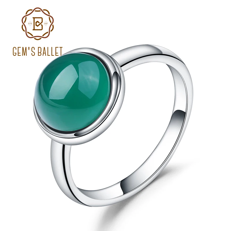 

Gem's Ballet Natural Green Agate Gemstone Ring Solid 925 Sterling Silver Green Onyx Rings For Women Fine Jewelry Bague Bijoux