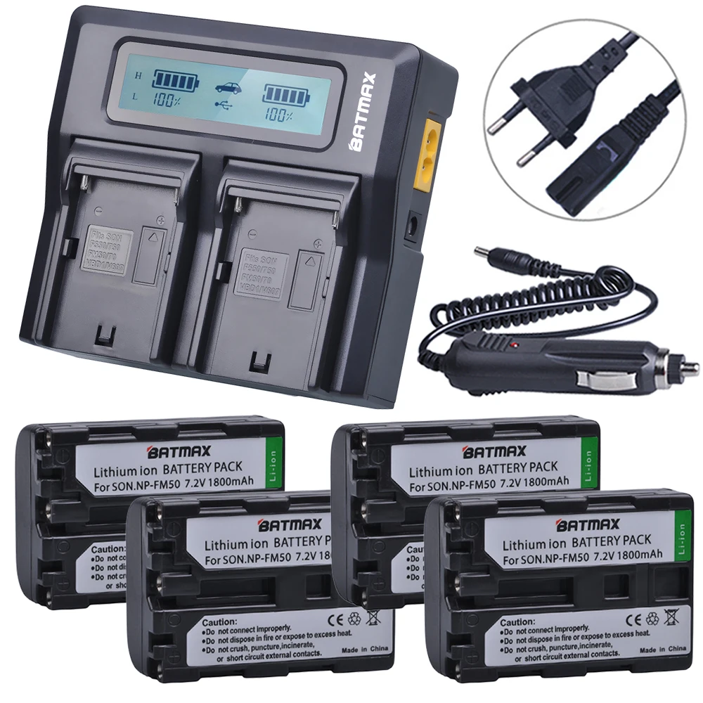 

4pc NP-FM50 NPFM50 FM50 Batteries Pack+LCD Rapid Dual Charger for Sony Alpha A100 DSLR-A100 A100K TRV408 DCR-PC105 FM30 FM50